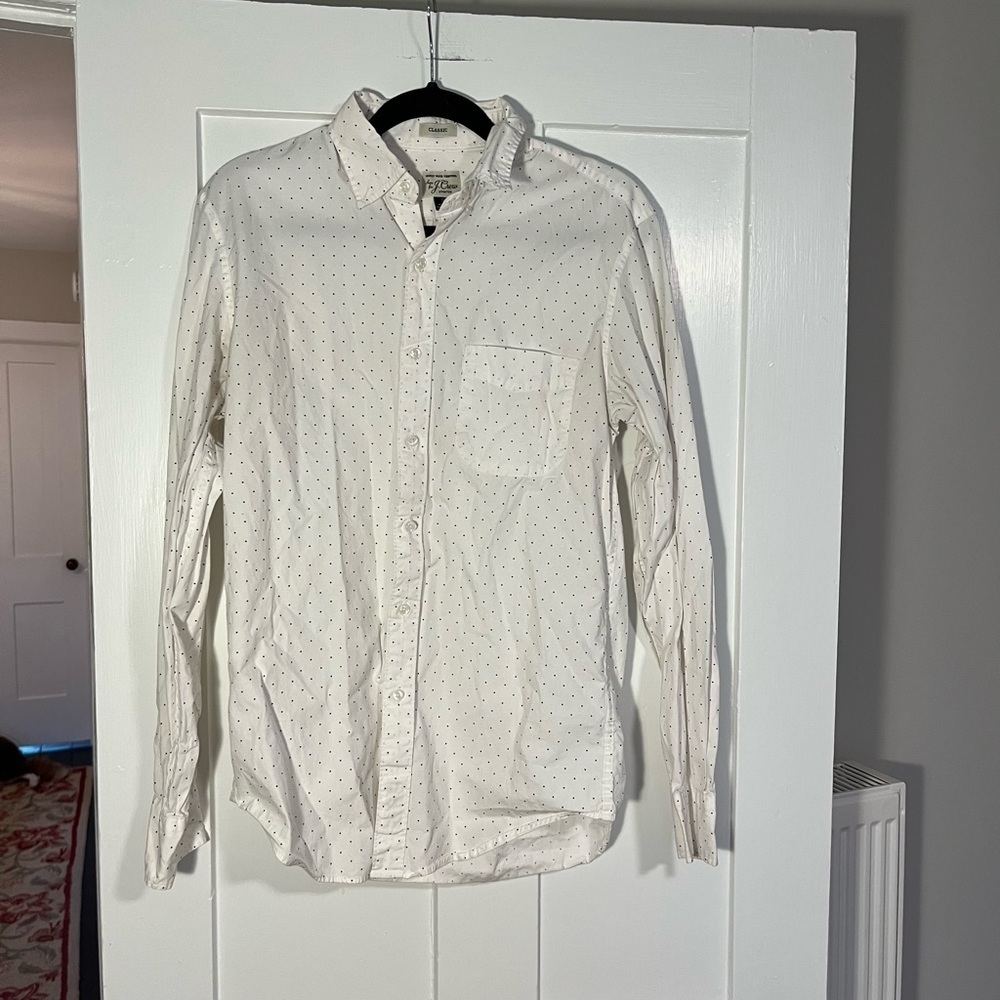 J. Crew White Button-Up Dress Shirt with Subtle Dot Pattern